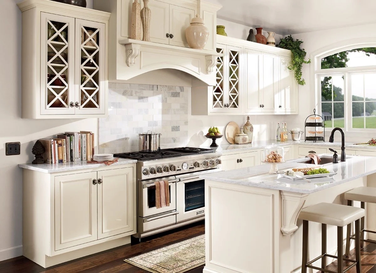 Kitchen with all white cabinets.