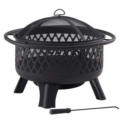 The Hampton Bay Piedmont 30-Inch Steel Fire Pit on a white background.