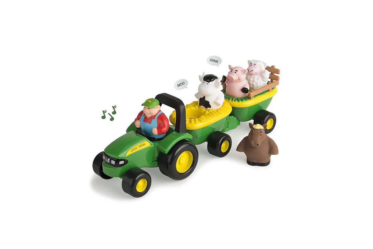 Kids Gift Guide Option Tomy John Deere Push Along Tractor and Wagon