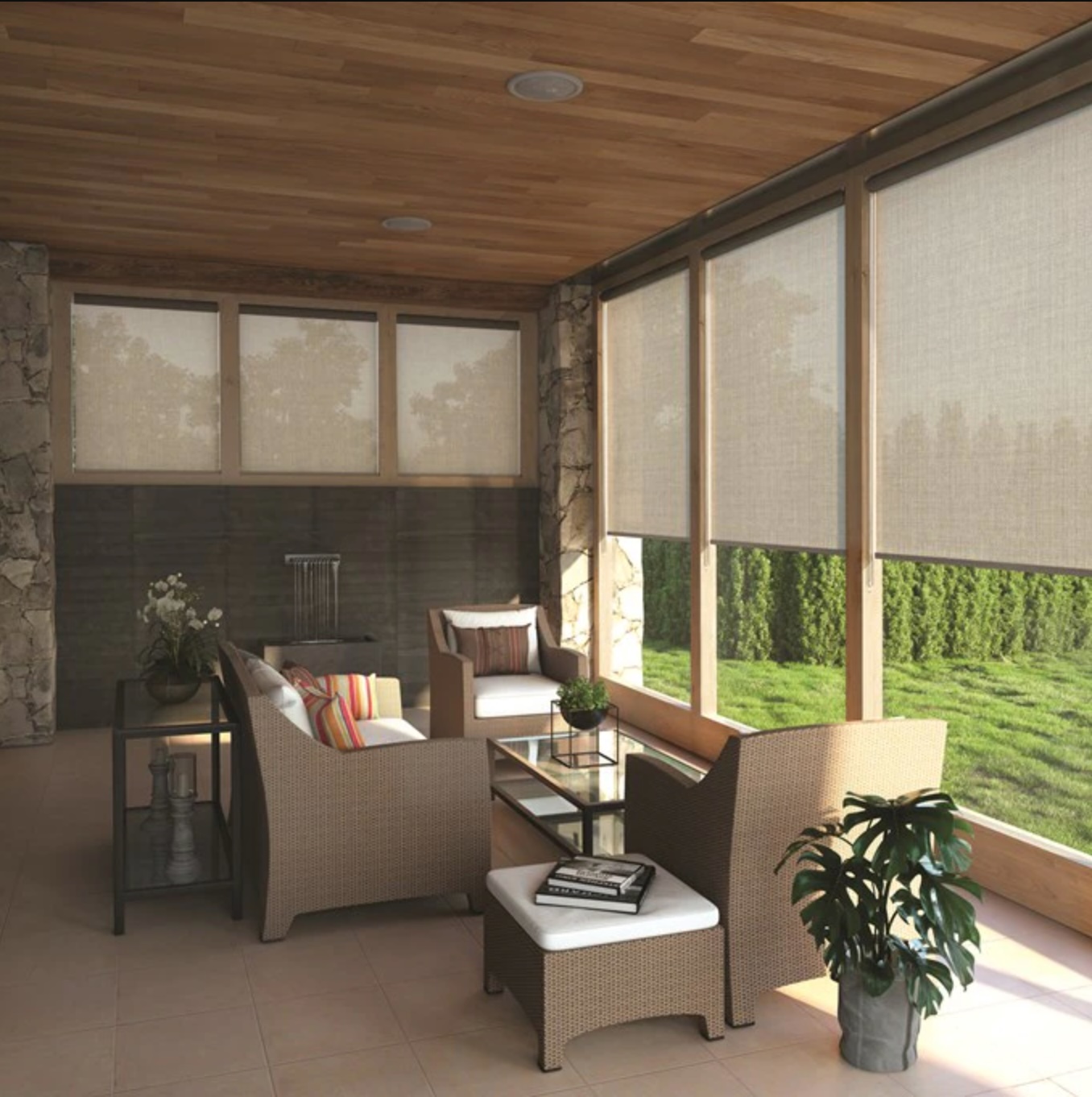Levolor's Solar Roller Shades (in 18% Champagne) Shield a Sunroom from UV Rays