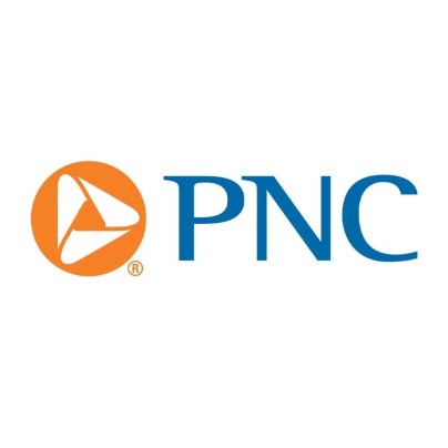 The PNC logo of the word 'PNC' and an orange circle with white triangles are on a white background.