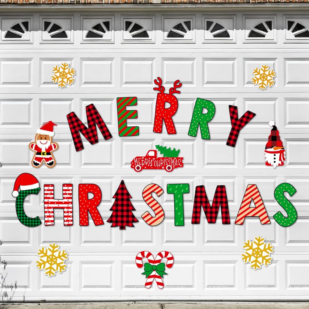 The Best Garage Door Christmas Decorations Option: Sakayo 22-Piece Buffalo Plaid Christmas Garage Door Magnets