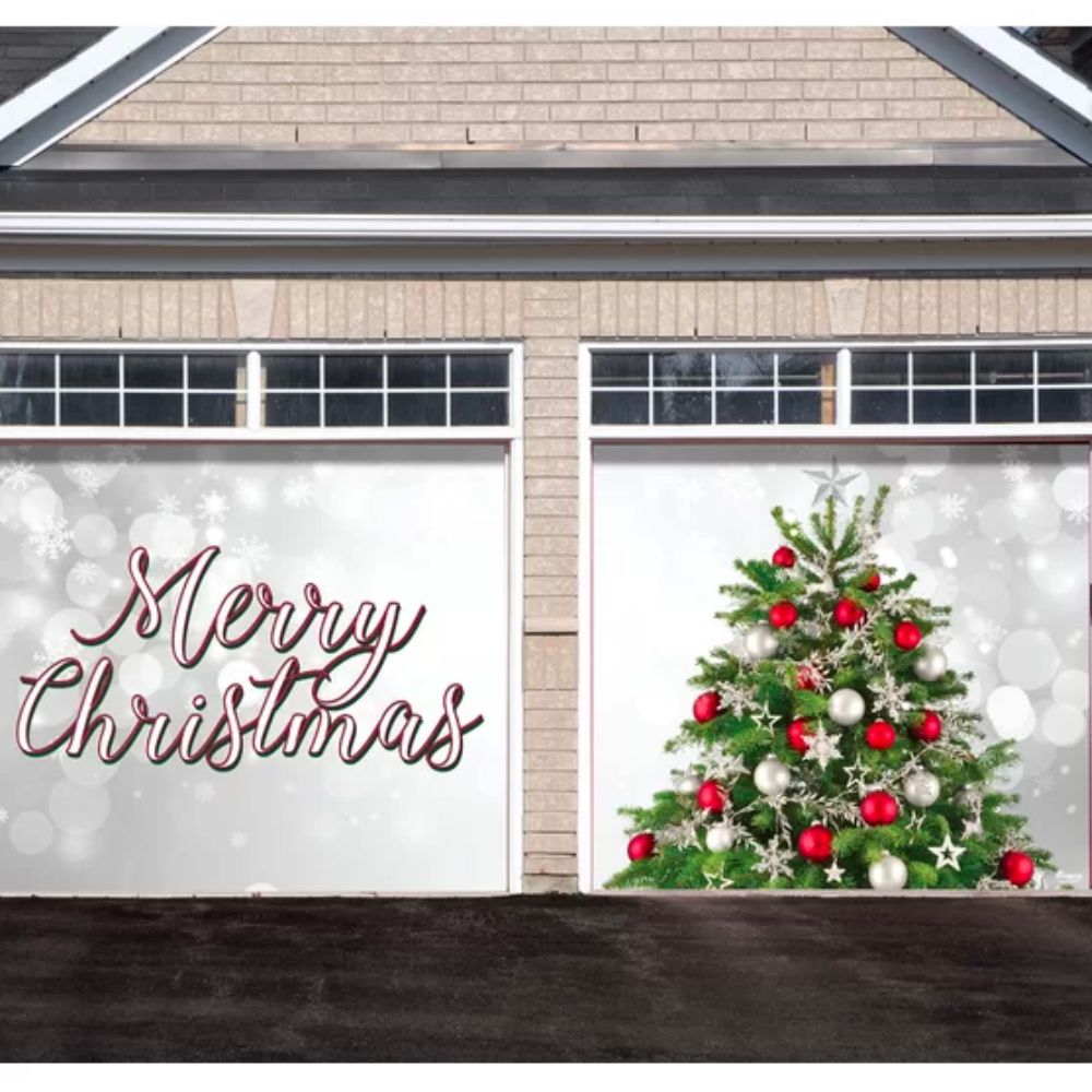 The Best Garage Door Christmas Decorations Option: The Holiday Aisle Merry Christmas Tree Garage Door Mural 2-Piece Set