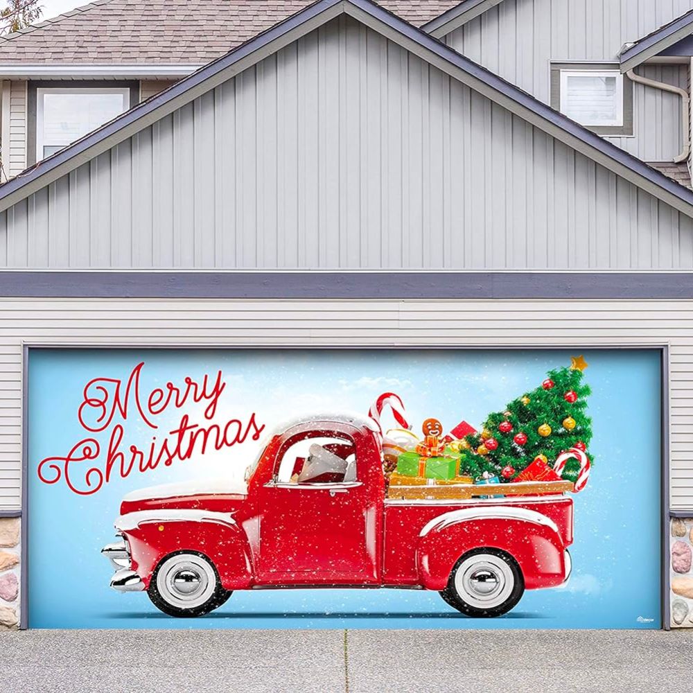 The Best Garage Door Christmas Decorations Option: Victory Corps Red Truck Christmas Banner 
