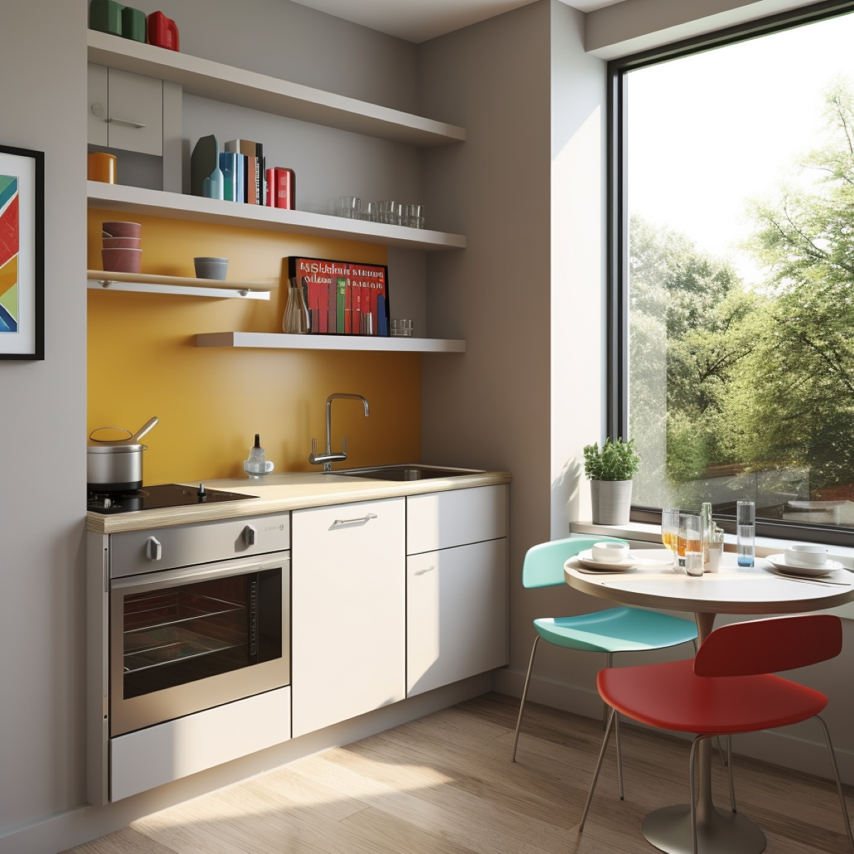 Small kitchenette with yellow wall.