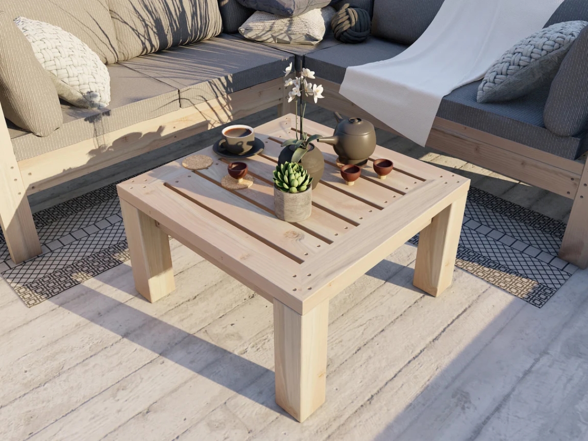 Square wooden patio table.