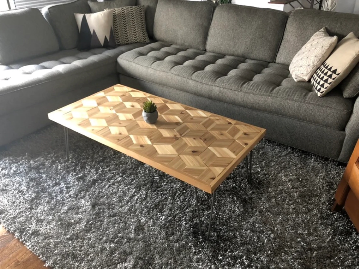 Wooden hexagon designed coffee table.