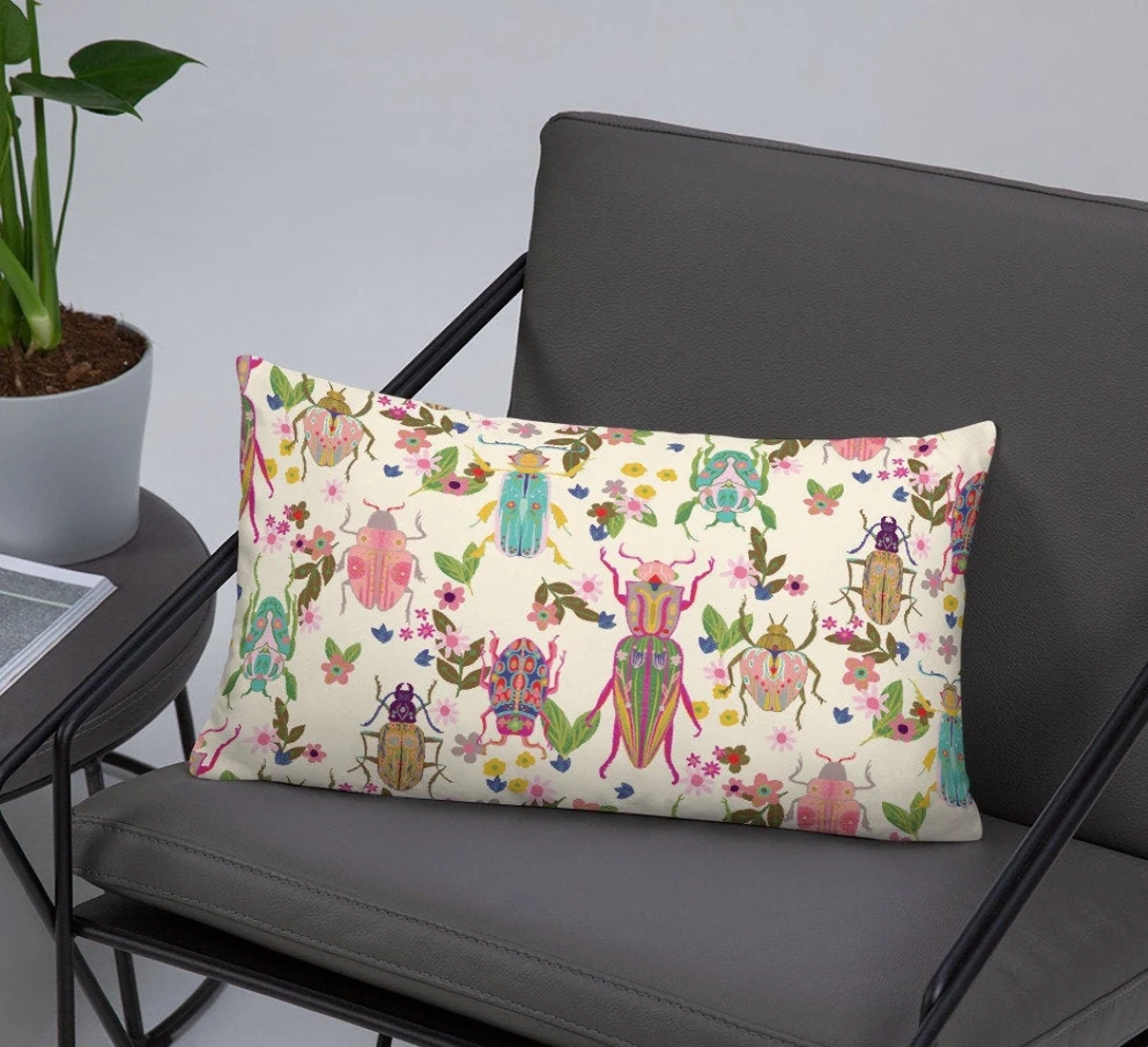 Insect themed chair pillow.