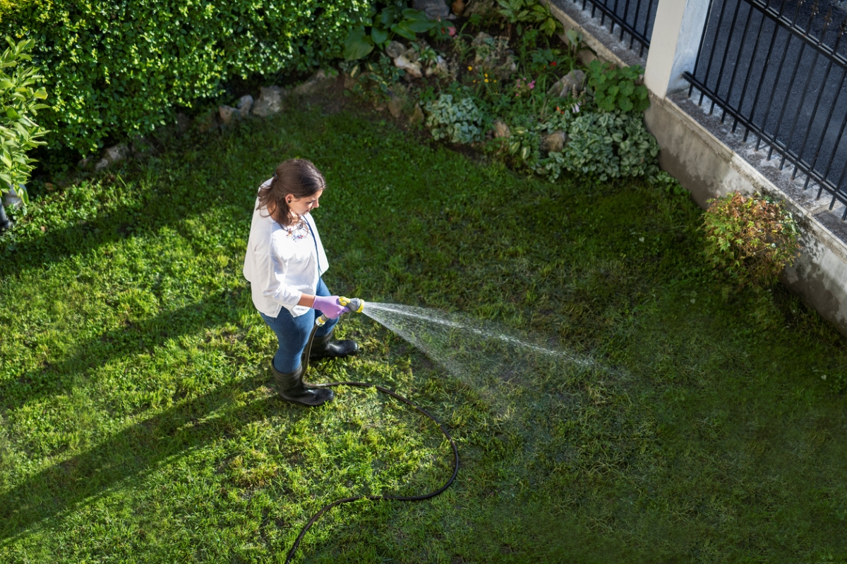 Woman watering yard