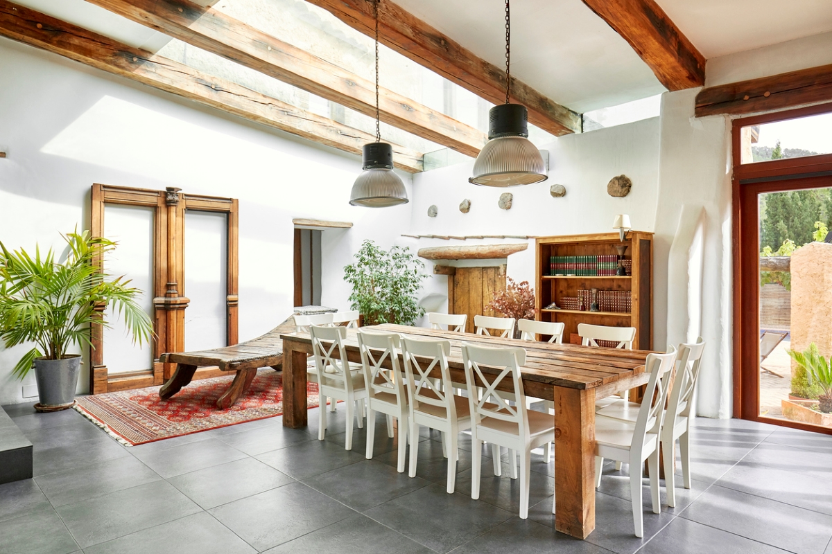 Kitchen with beamed ceiling