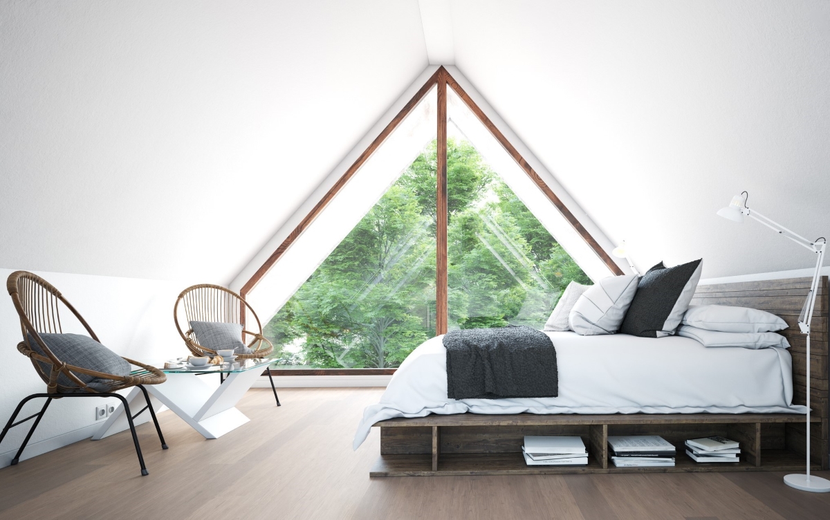 Small attic room with sloped ceiling