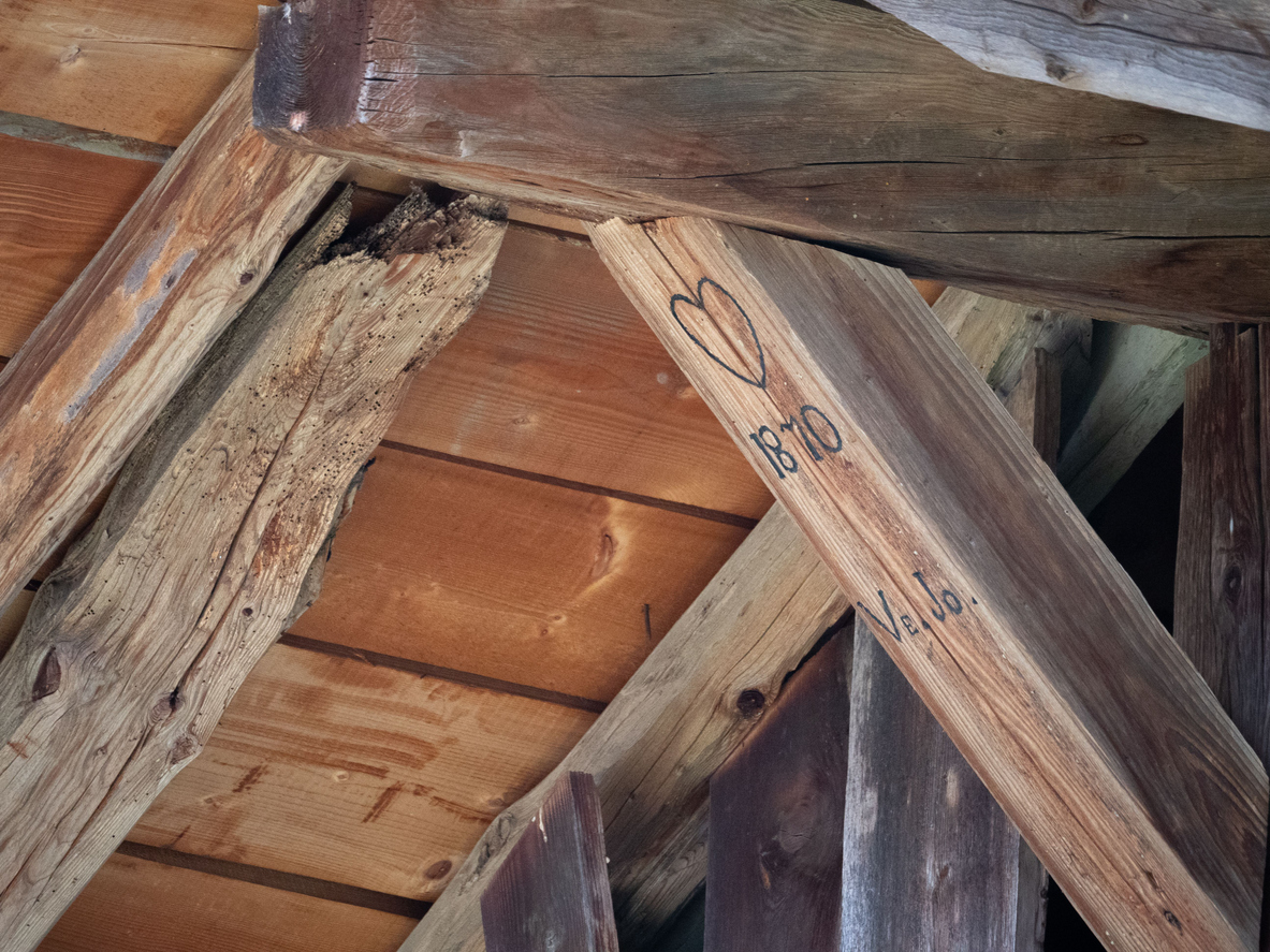 Wooden Beam of a chalet in Haute Savoie in France, closeup shot