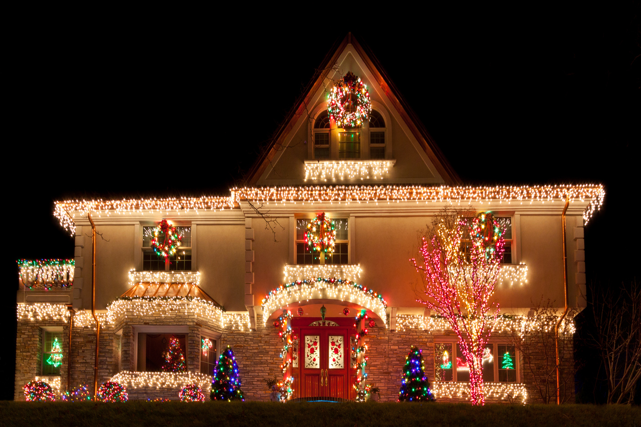 Night view of a Luxury Home with Christmas Lights