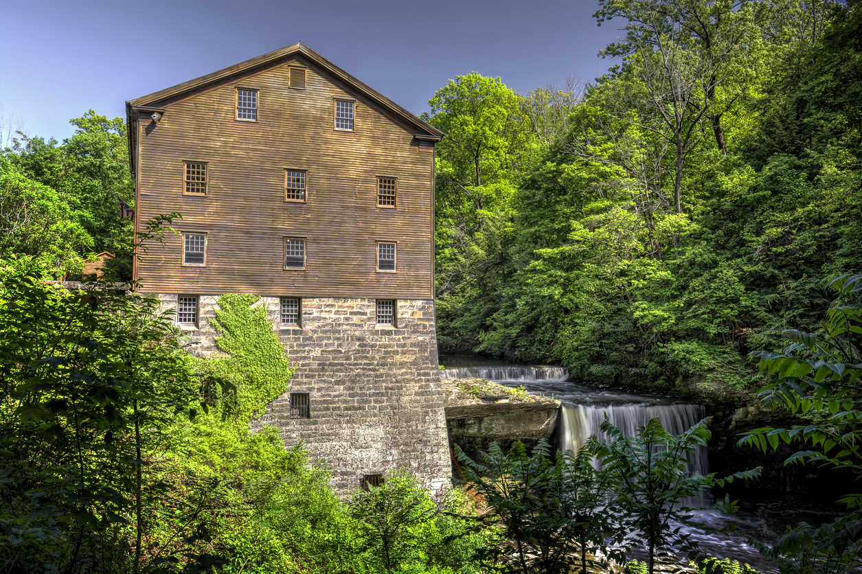 The historic Lanterman's Mill in Mill Creek Park in Youngstown Ohio.