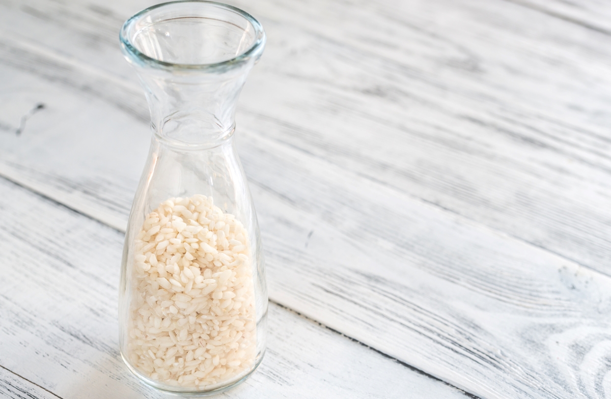 Grains of rice in clear vase