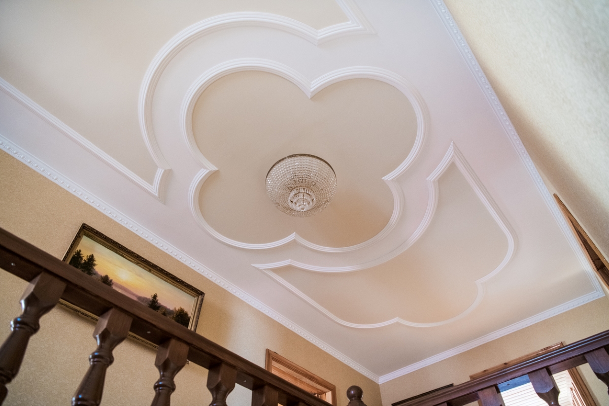 Coved ceiling with vintage chandelier