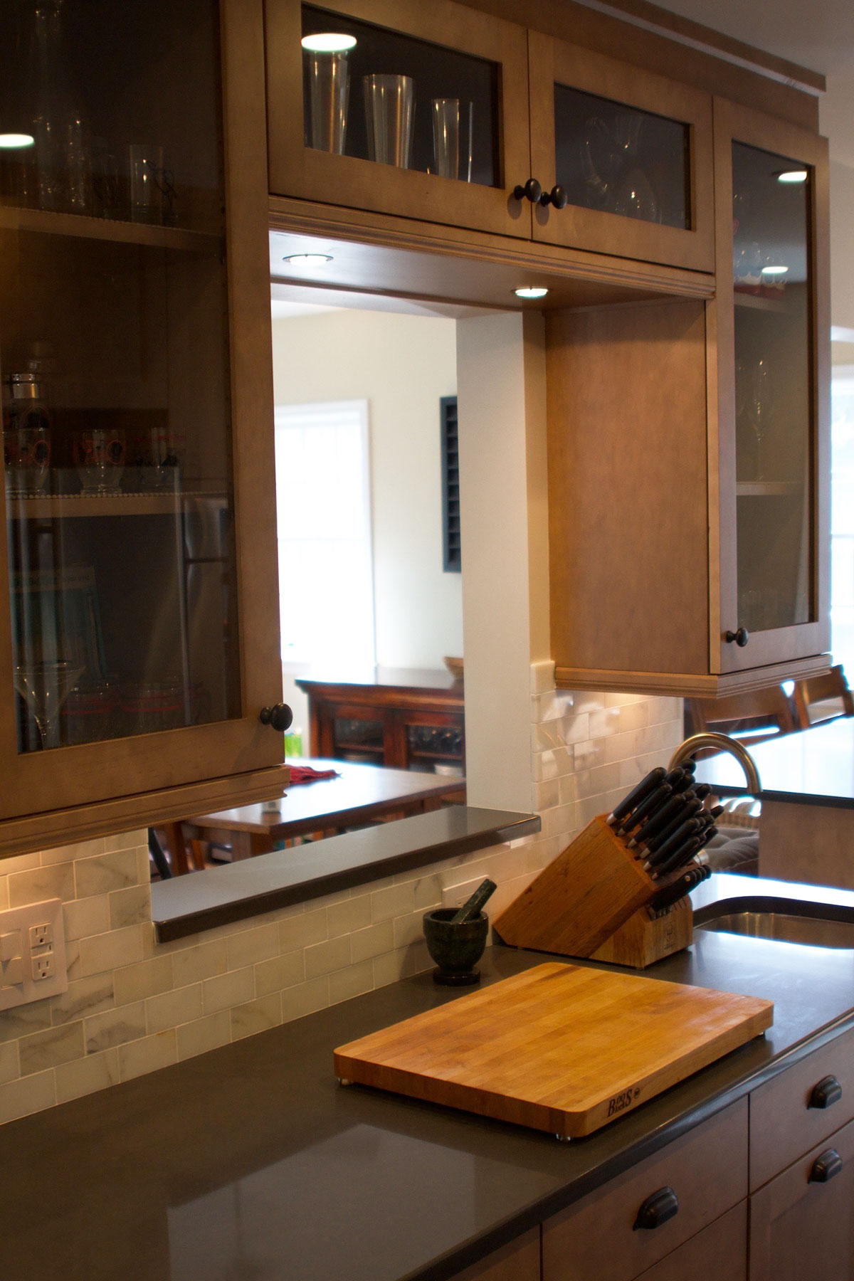 Kitchen with pass through window