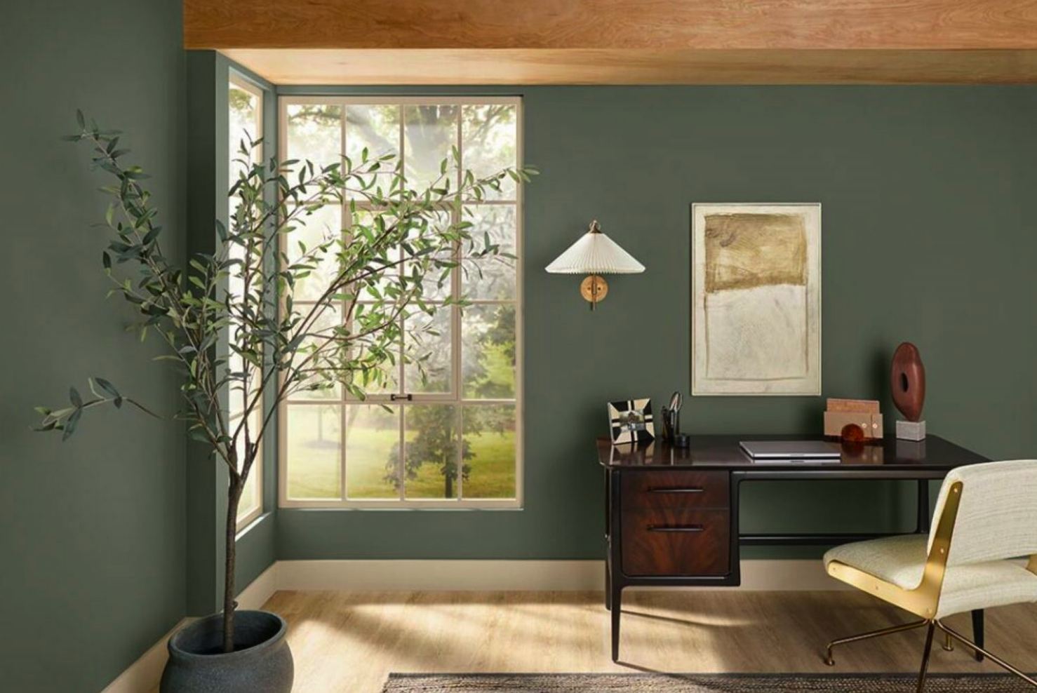 home office with light green walls