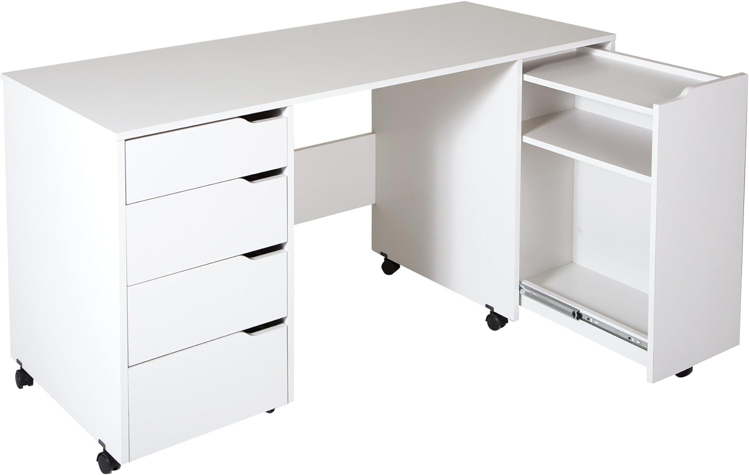 South Shore Crea Craft Table on Wheels with Sliding Shelf, Storage Drawers and Scratchproof Surface
