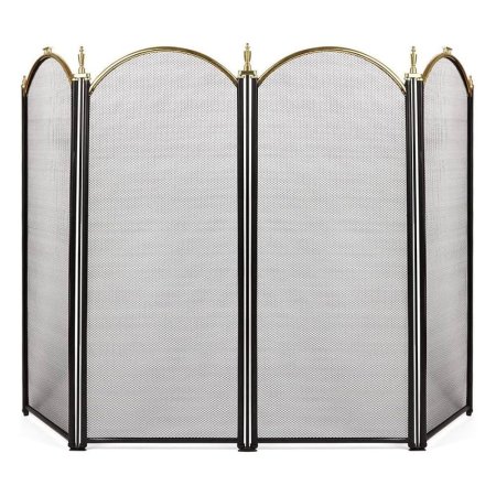  The Amagabeli 4-Panel Wrought Iron Fireplace Screen on a white background.