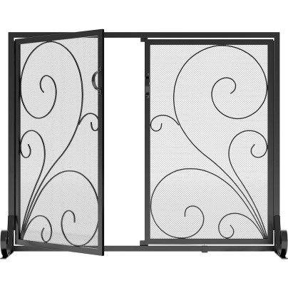 The Fire Beauty Fireplace Screen With Doors on a white background.