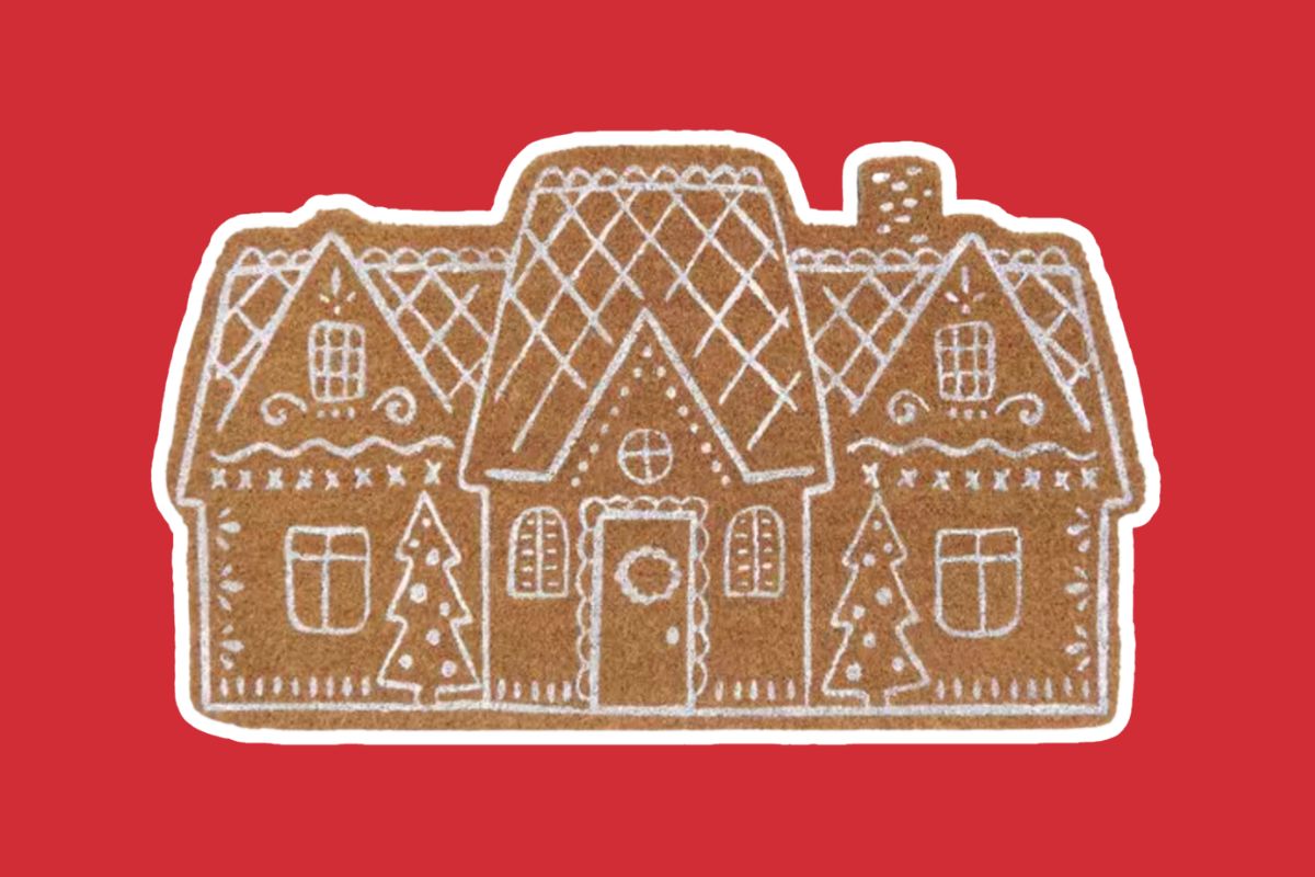 Coir Door Mat Cut Out and Decorated Like a Gingerbread House