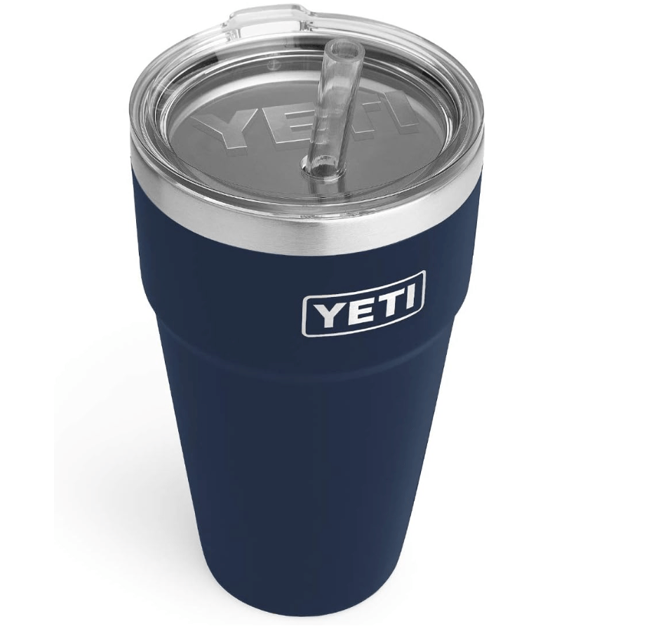 Navy blue yeti cup with straw