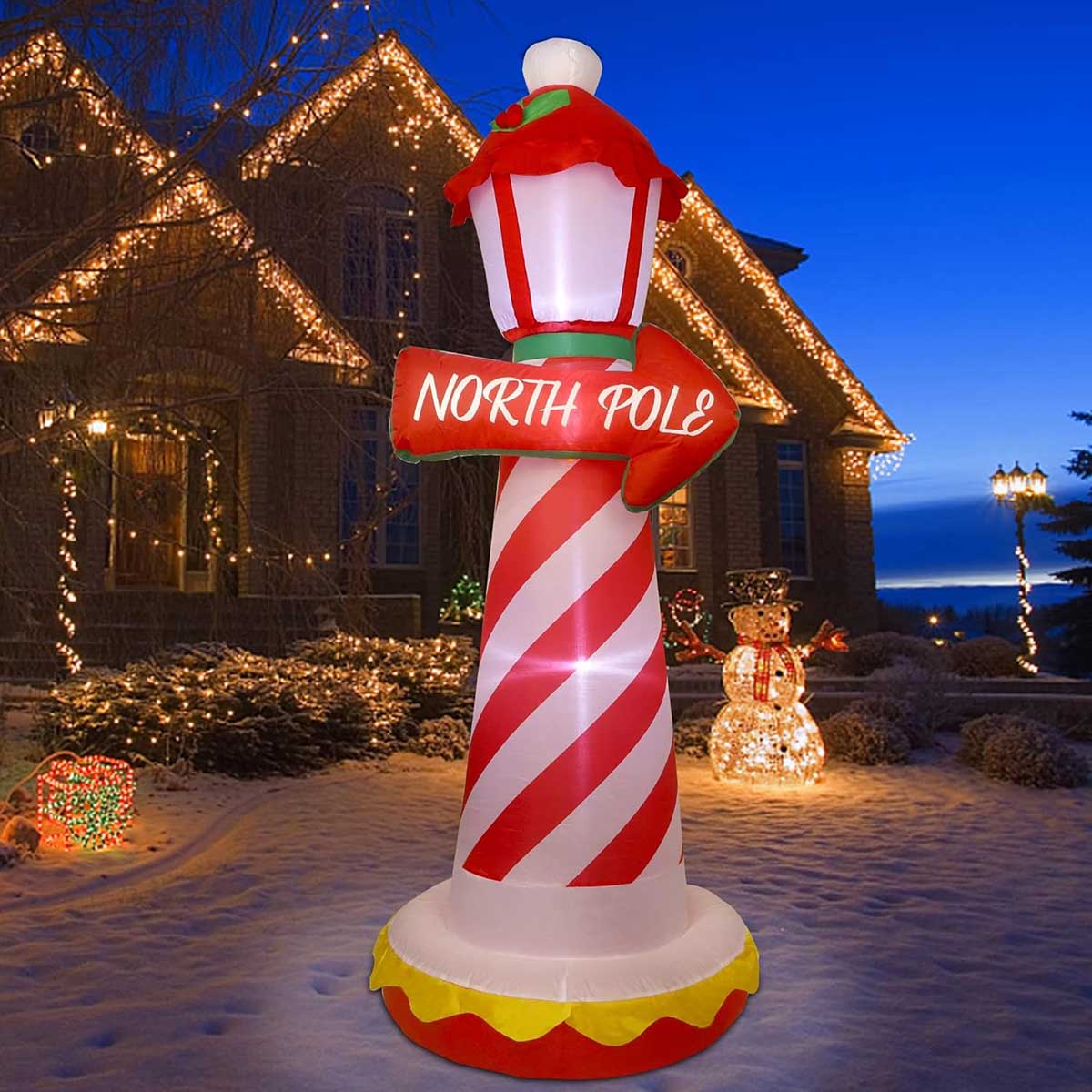 The Best Christmas Inflatables Option Blow-Up North Pole Sign with Built-In LED Lights