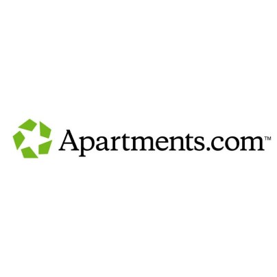 'Apartments.com' is written out in black with its green logo in front of it, and both appear on a white background.