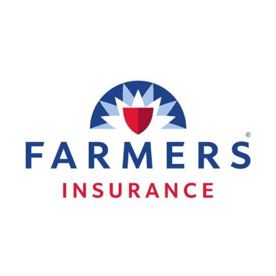 The words 'Farmers insurance' appear in blue and red with the company's blue and red logo against a white background.