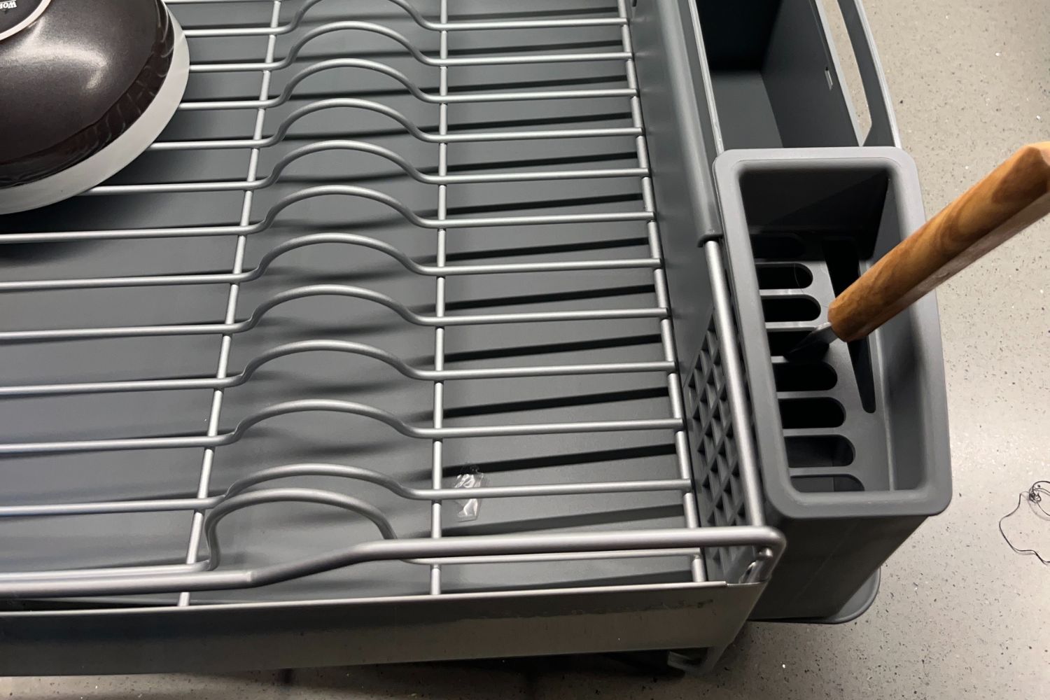 The individual dividers of the KitchenAid full-size dish-drying rack and utensil holder.