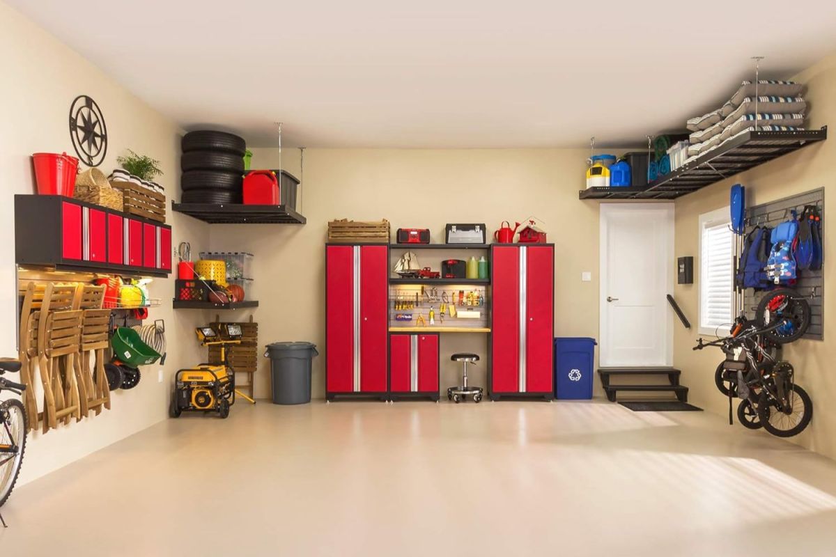 A very organized and clean garage with several of the best garage storage systems in use.