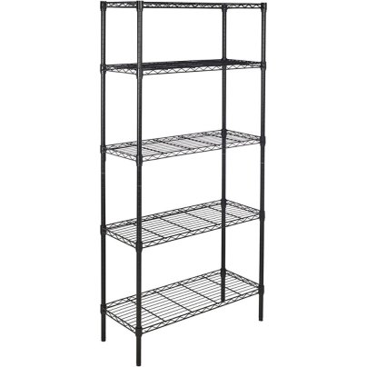 The Amazon Basics 5-Shelf Adjustable Shelving Unit on a white background.