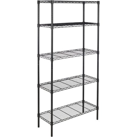  The Amazon Basics 5-Shelf Adjustable Shelving Unit on a white background.