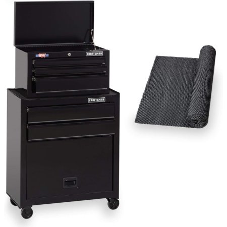  The Craftsman 5-Drawer Tool Center and a partially unrolled mat on a white background.
