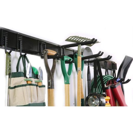  The Ultrawall 13-Piece Tool Storage Rack on a white background and loaded with yard tools.