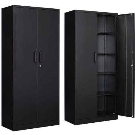  Two of the Yizosh Metal Garage Storage Cabinet on a white background with one of the sets of doors open.