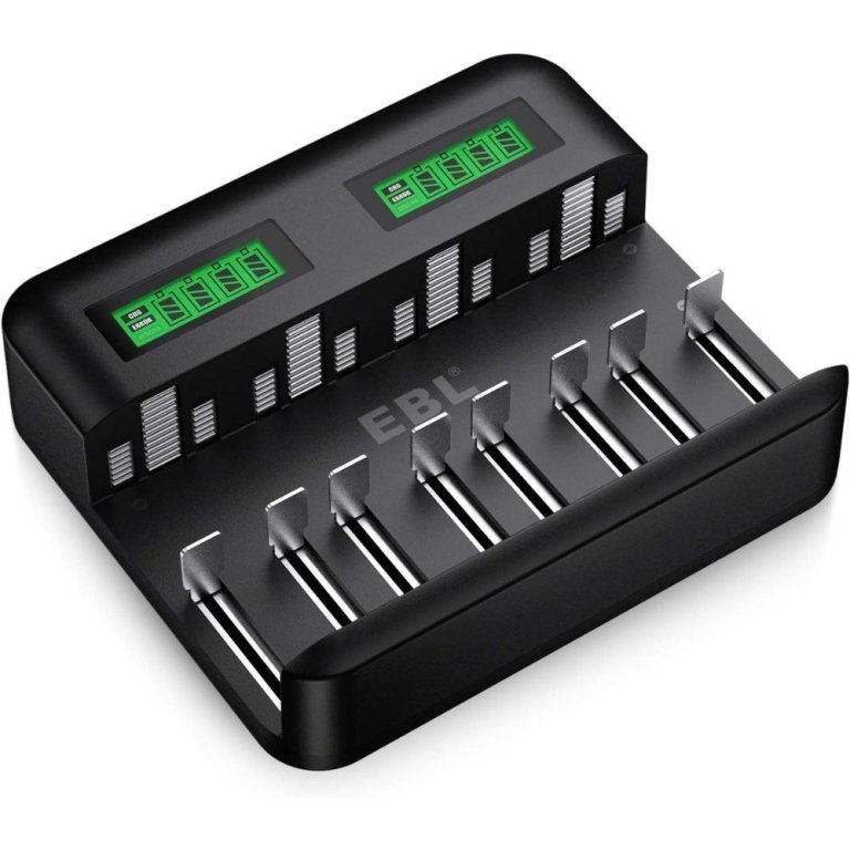  The EBL C9008 8-Bay LCD Universal Battery Charger on a white background.