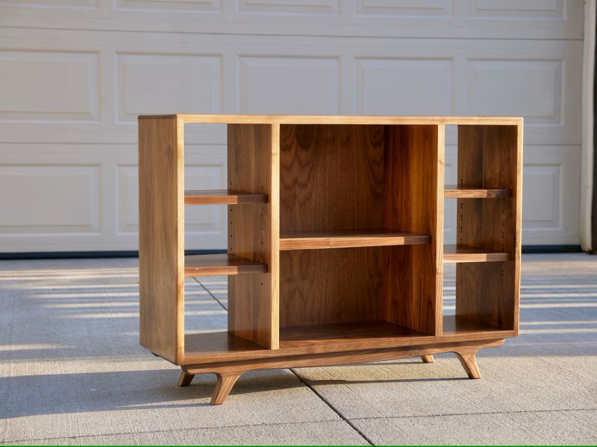 Wood mid-mod bookshelf.