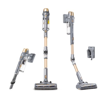 The Kenmore Lightweight Cordless Brushless Stick Vacuum and its accessories on a white background.