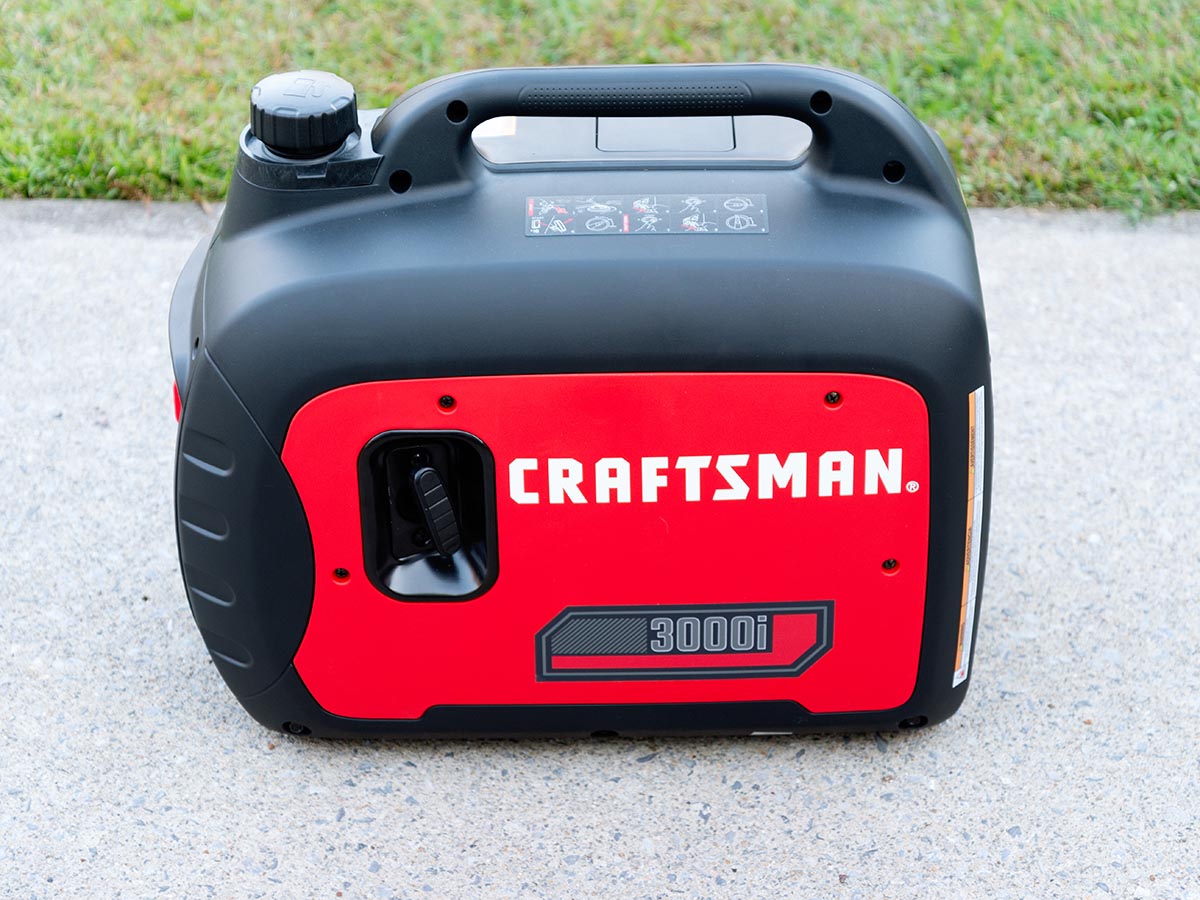 The Craftsman 3000-Watt Inverter Generator, which measures 18 inches high by 22 inches long by 13 inches wide and weights 59.5 pounds.