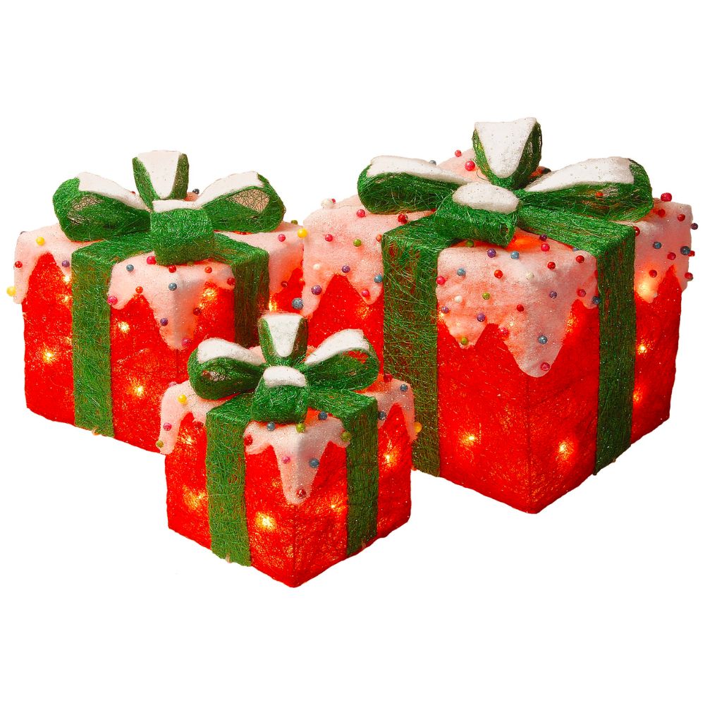 The Best Outdoor Christmas Decorations Option: Pre-Lit Red and White Gift Boxes