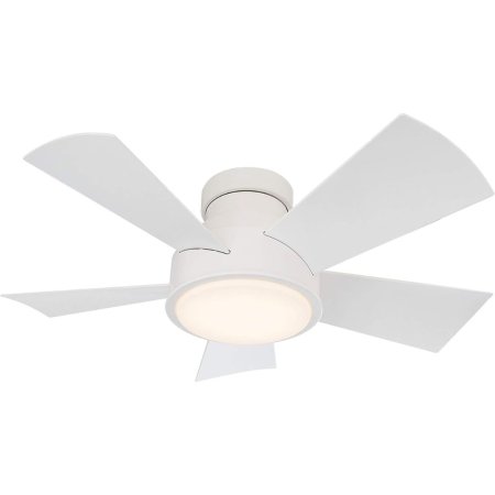  The Modern Forms Vox 38 Smart Outdoor Fan with its light on on a white background.
