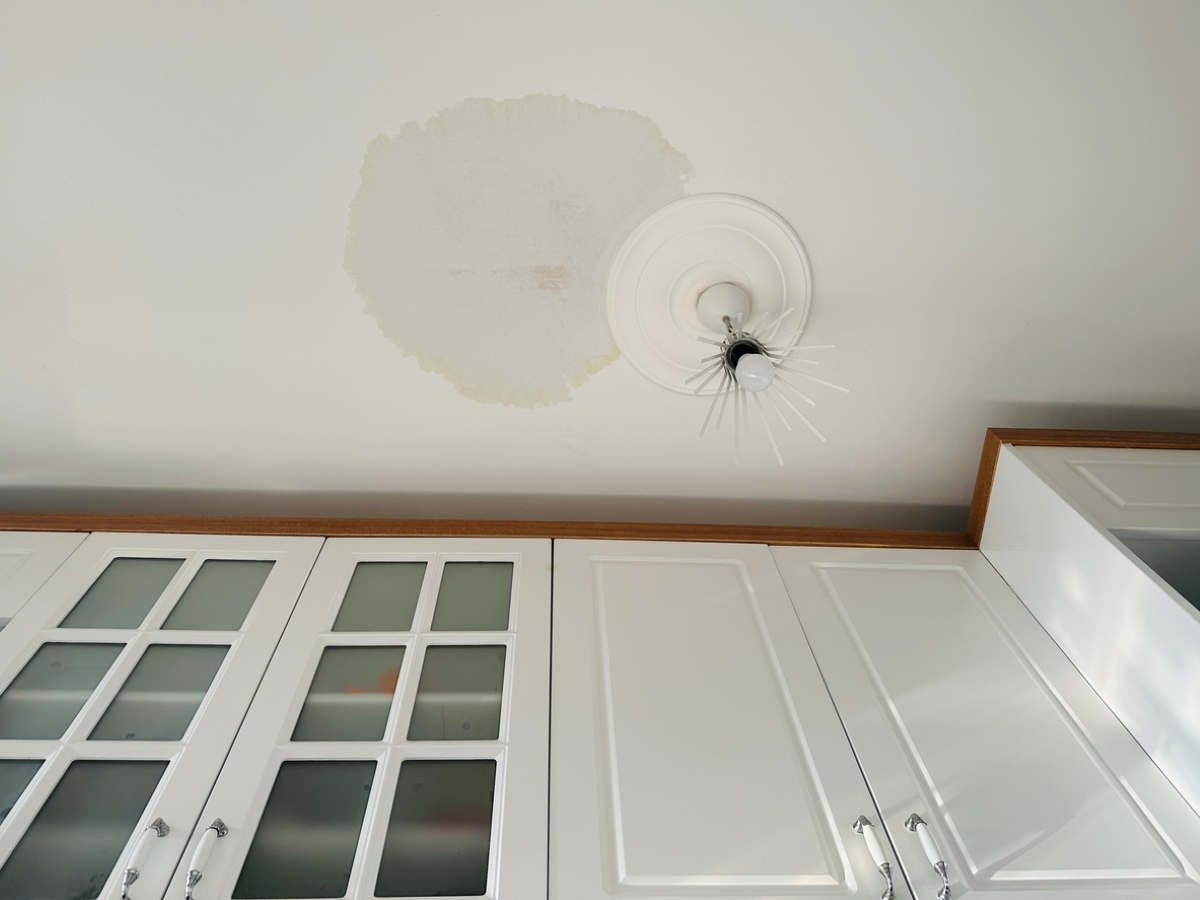 Ceiling with leak stain.