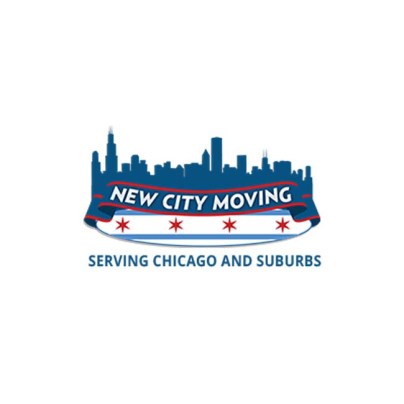The Chicago skyline appears in a blue drawing with a banner reading "New City Moving" on a white background.