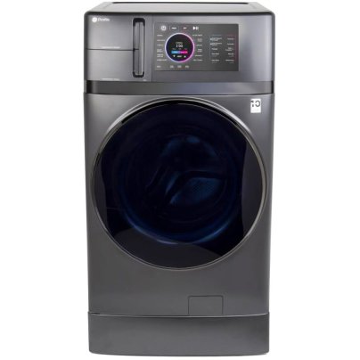 The GE Profile 4.8 cu. ft. Heat Pump Washer/Dryer on a white background.