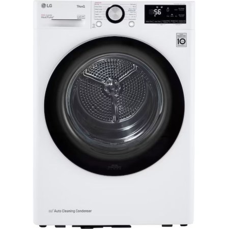  The LG 4.2 cu. ft. Smart Heat Pump Dryer on a white background.