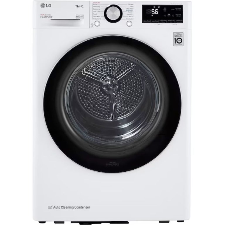  The LG 4.2 cu. ft. Smart Heat Pump Dryer on a white background.