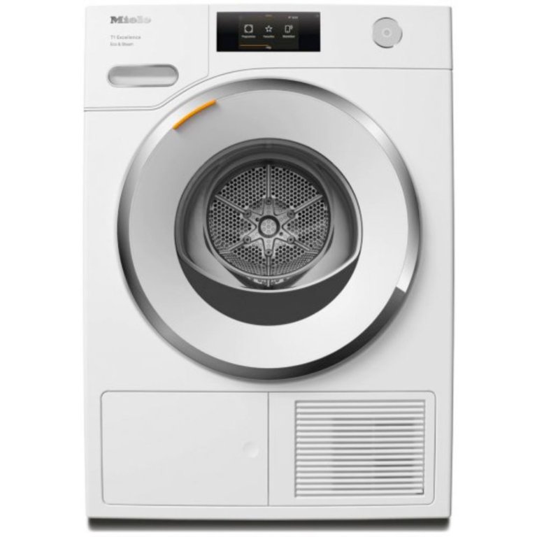  The Miele T1 Eco and Steam Heat Pump Dryer on a white background.