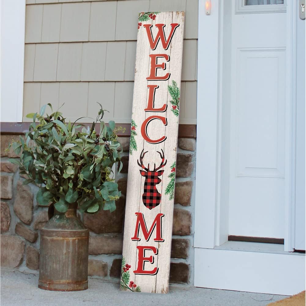 christmas welcome sign on porch.